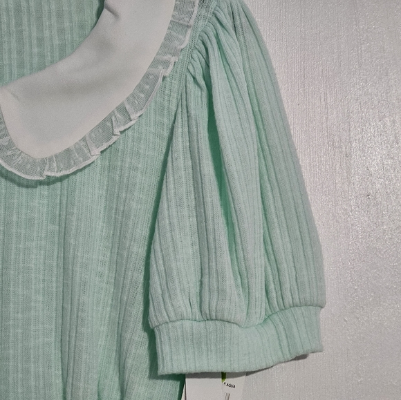 Lily Star Girl Mint&White  Tee With Baby Collar Size M New With Tag - Picture 3 of 11